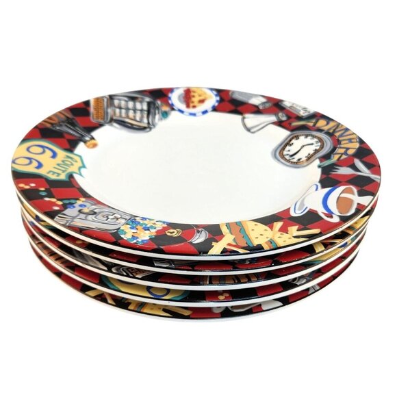 Sakura Roadside By Sue Zipkin 1993 Stoneware Dinner Plates Set Of 5 Retro Route - Picture 3 of 8